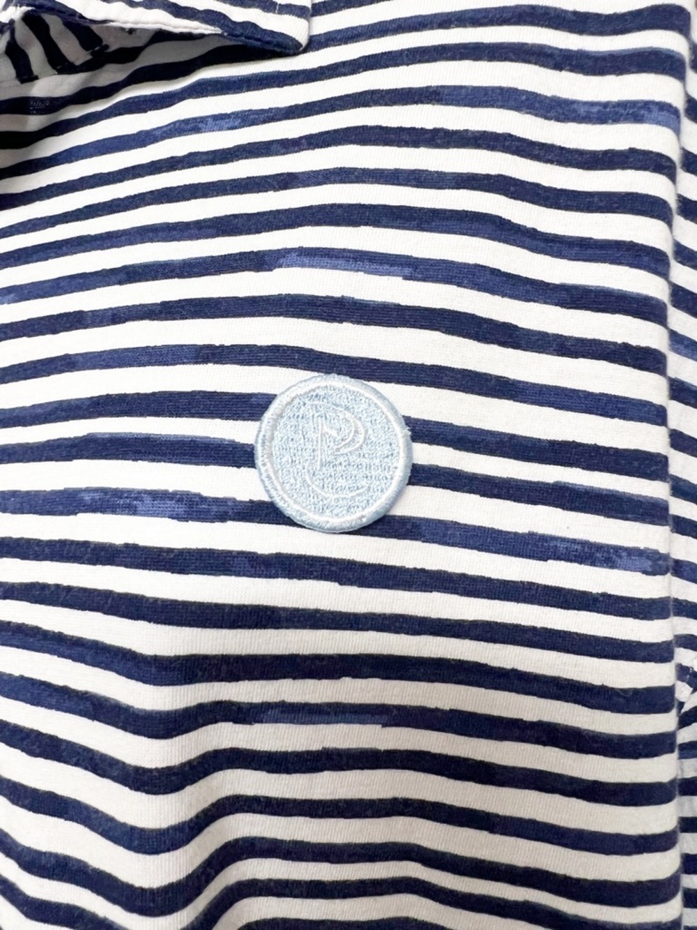 B Draddy Mens Navy White Striped Short Sleeve Polo Shirt Size L - Picture 10 of 11